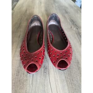 Donald Pliner Red Leather Perforated Peep Toe Flats 9.5 Wizard of Oz Dorothy